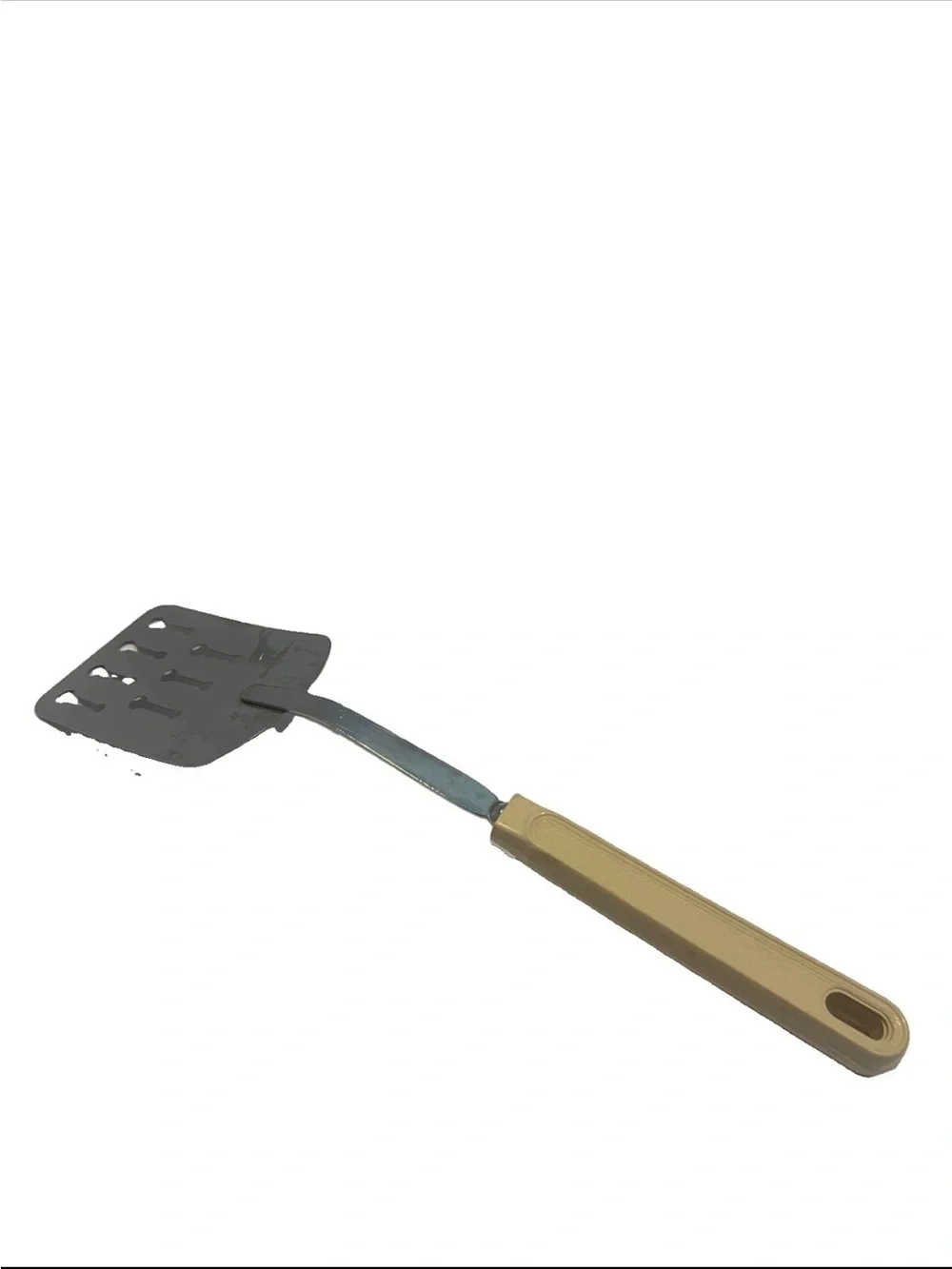 Vtg Ecko Slotted Spatula / Flipper, Metal with Beige Plastic Handle USA MCM